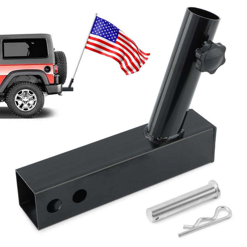 حامل علم للسيارة، حامل عمود علم للسيارات مع وصلة جر قياسية 2 بوصة، حامل علم معدني ثقيل لتحمل الشاحنات، عالمي لسيارات جيب، شاحنات، سيارات الدفع الرباعي، RV، شاحنات البيك أب، وكامبر